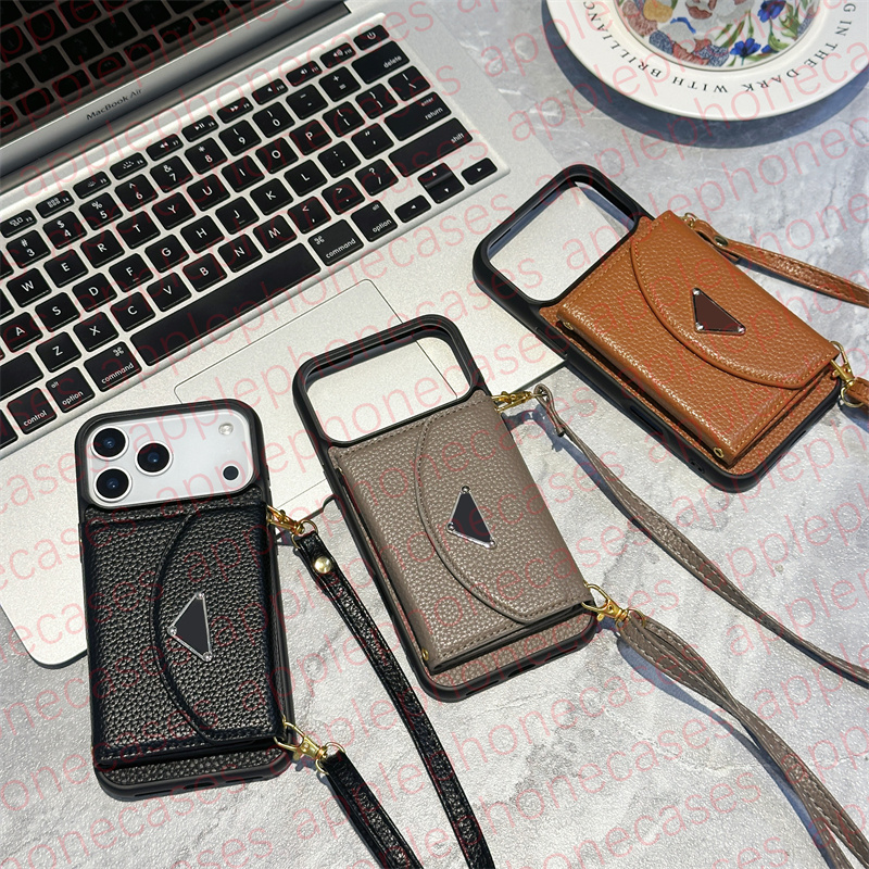 Crossbody Wallet Phone Case Designer iPhone Case for iPhone 17 Pro Max 16 Pro 15 14 13 12 16 Plus Samsung Galaxy S25 ultra S24 plus S23 S22 Case Leather Card Holder Strap