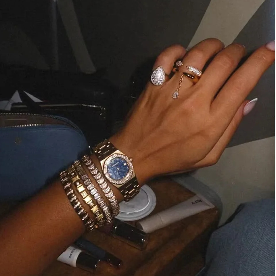 Gold Color Stackable OnePiece Water Drop Tassel Open Ring Micro Pave Sparkling Zircon Rings For Women Party Fashion Jewelry 251010