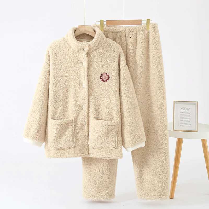 Winter warm womens pajamas flannel thick zipper cardigan can wear doublesided velvet home clothes twopiece set Y251013