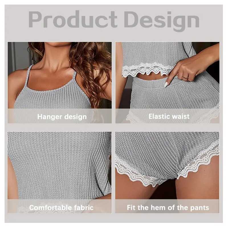 Soft Comfortable Women Sleeveless TShirts and Shorts Loose Home Wear Underwear Sexy Lace Pajamas SetT251014