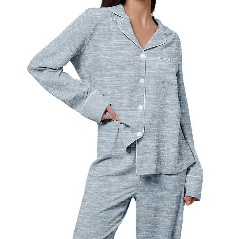 Womens Long Sleeve Pajamas Set Autumn Button Top And Long Pants Sleepwear 2 Piece Set For Women Casual Homewear SetT251014