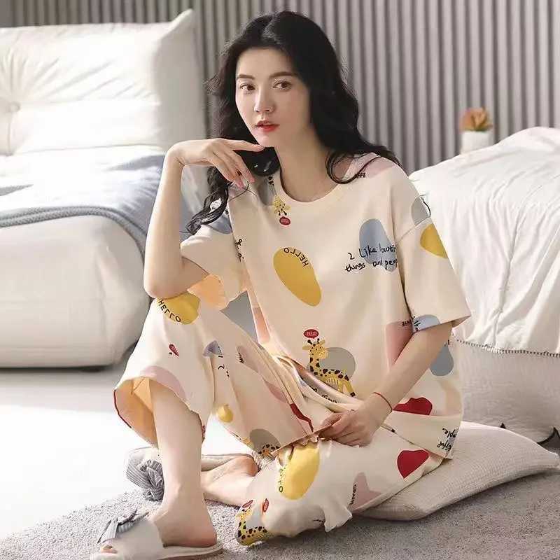 Pajamas Female Summer Thin Short Sleeves Loose Sweet Cute Cartoon Bear Student Homewear Plus Size TwoPiece Set Korean SleepwearT251014