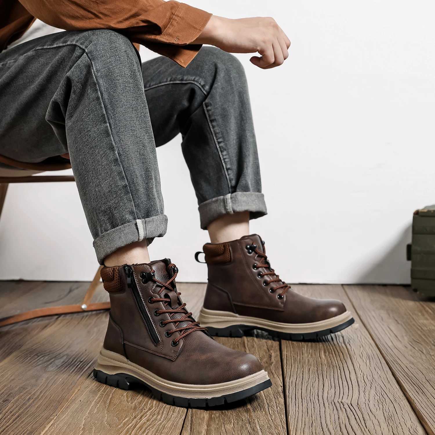 Anti Shock Steel Toe Indestructible Safety Shoes High Top Antipuncture Security Protective Shoes Work Hiker Boots for Men C251014