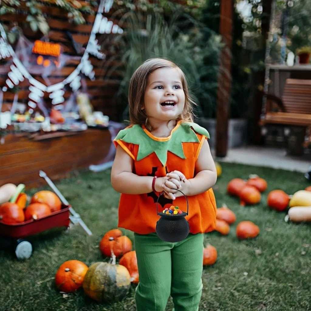 12pcs Black Cauldron with Handle Magic Witch Cauldron Kettles Halloween Pot Candy Bowl Holder for Halloween St Patricks Day C251014