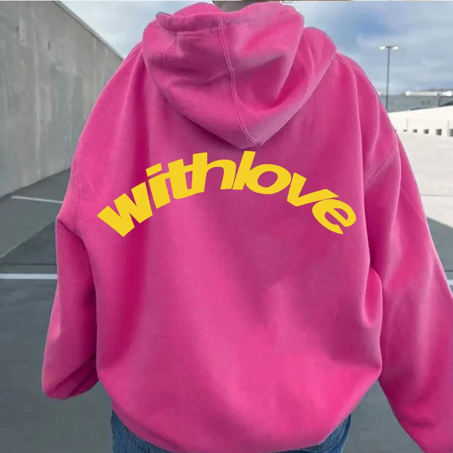 Men and womens fleecelined hooded sweatshirt for autumn and winter loose letterprinted casual fashion sport pullover J251014