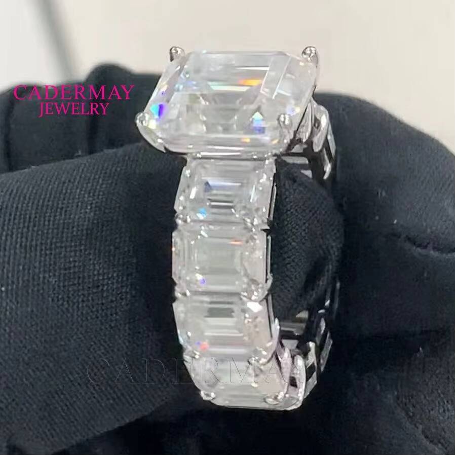 Cadermay D VVS 1CT 10CT Moissanite Diamond Eternity Ring Band S925 Emerald Cut Gemstone Engagement Wedding Ring