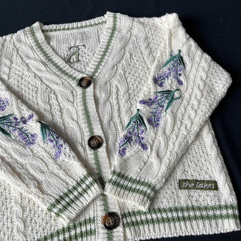 Wisteria e Cardigan Womens Autumn Winter Flowers Embroidery Green Version Cardigans Folklore Knitted Sweater W251014