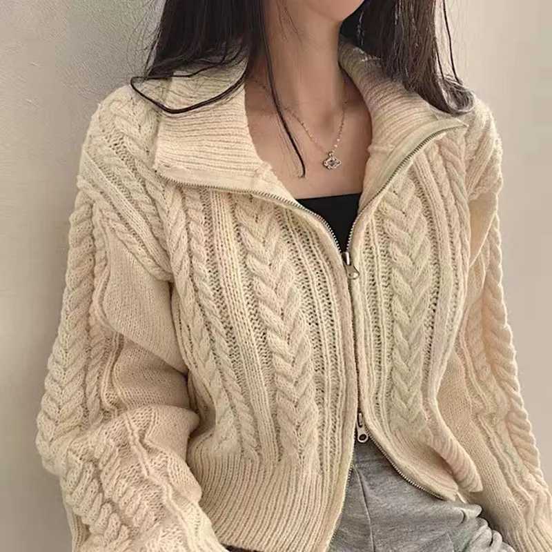 New Fahsion Fall Zipper Long Sve Knitted Top Korean Style Cardigan Women Sweaters Winter Ele Short Coat Casual Knitwear W251014