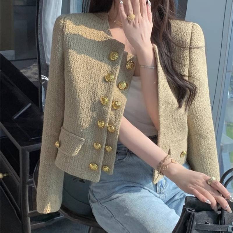 design 2025 Autumn/Winter New Top Double breasted Luxury Jacket Women's Designer Jacket High end Sweet and Versatile French Social Roundneck Shou