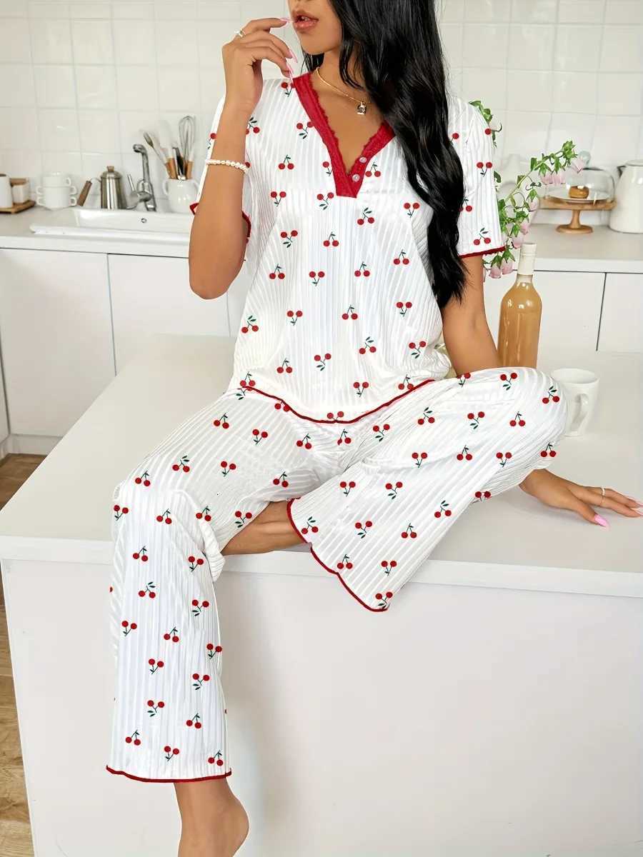 Women Sleepwear Autumn Winter Warm Pajamas Set Heart Print Tops and Trouses 2 Piece Sets Comfortable LoungewearT251014