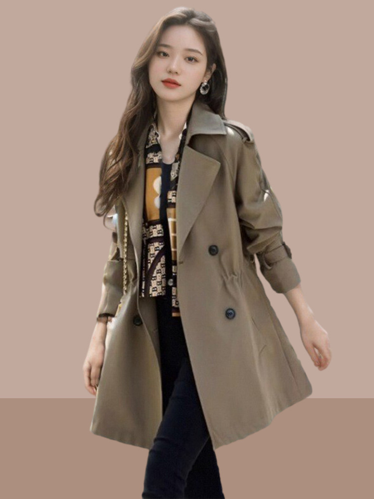 Windbreaker Womens MidLength Petite 2025 Spring Autumn New British Style Coat Fashionable and Stylish 240820