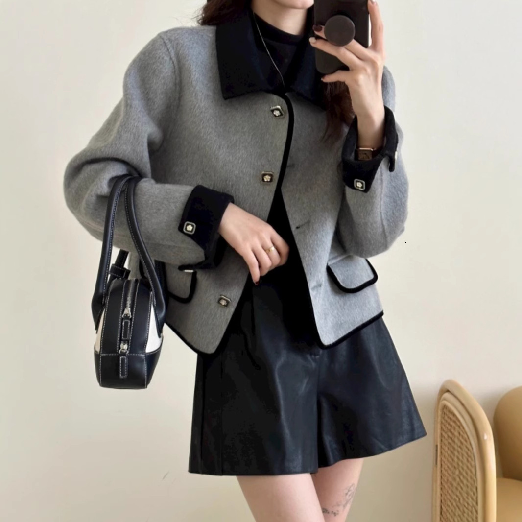 2025 design autumn and winter new top social style women's double-sided cashmere jacket designer jacket petite short wool jacket luxurious high-e