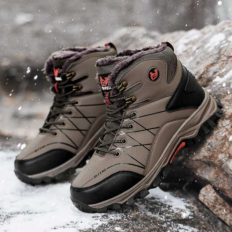 Mens Hiking Shoes Plus Size Outdoor Mid Top Casual Anti Slip Plush Warm Shoes Fashion Classic Cushioning Lace Up Walking Boots C251014