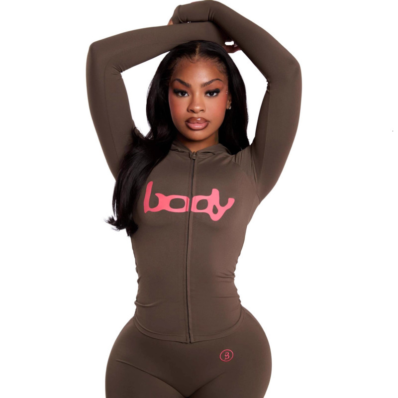 Womens Tracksuits Two Pieces Set 2025 Autumn New Fashion Versatile Sexy Letter Print Hooded Long Sleeve Cardigan Top And Pants Set 10 Colours