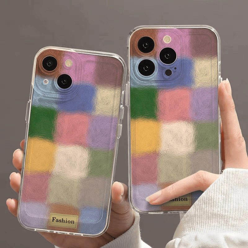 Trendy Aesthetic Cute Colorful Fuzzy Block iPhone 17 Pro Case Shockproof Design Slim Fit Protective Cover Phone Case with for Women Girls