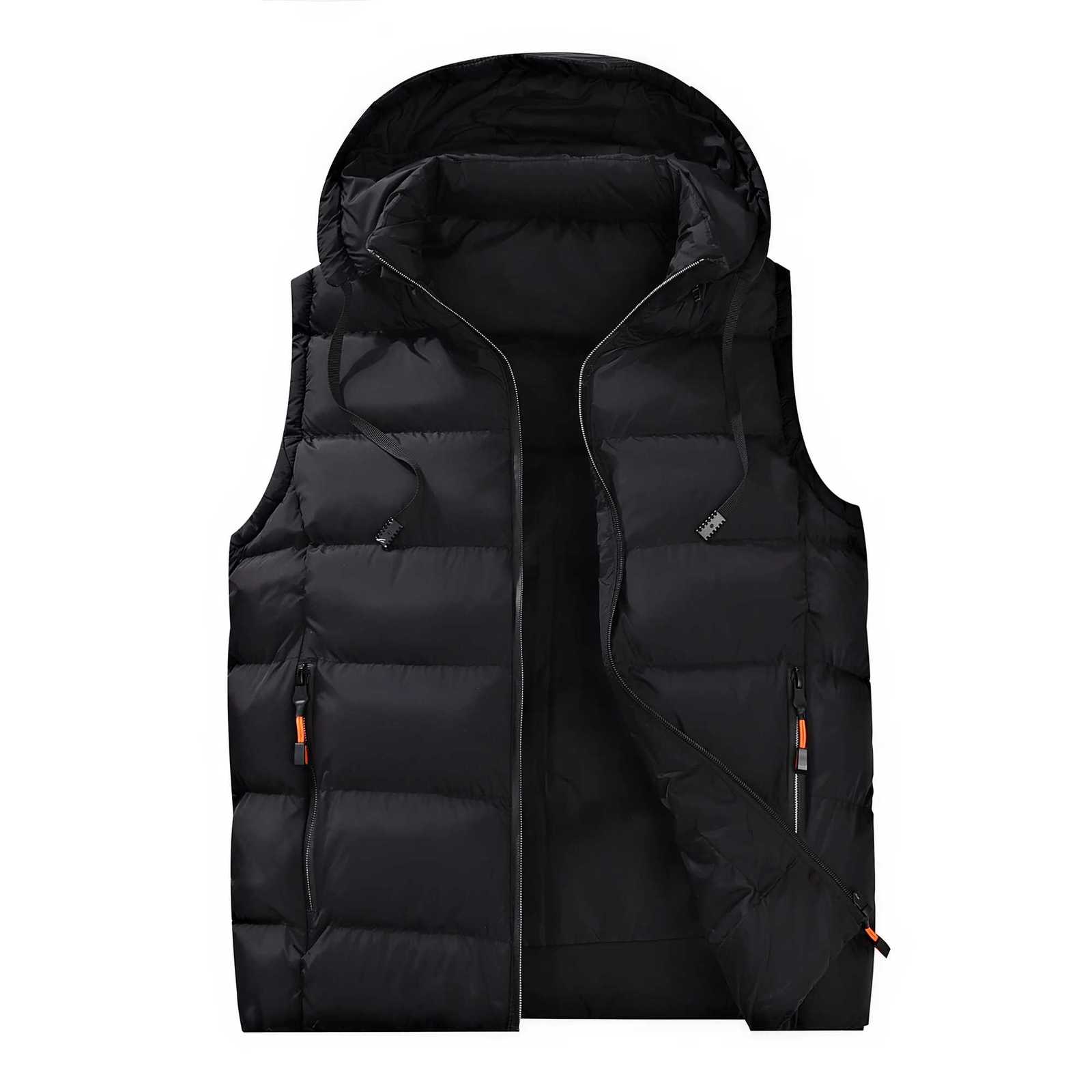 Streetwear Mens Puffer Vest Removable Hood with Drawstring Hidden Zip Pockets Edgy for Winter Daily LooksXJ251014