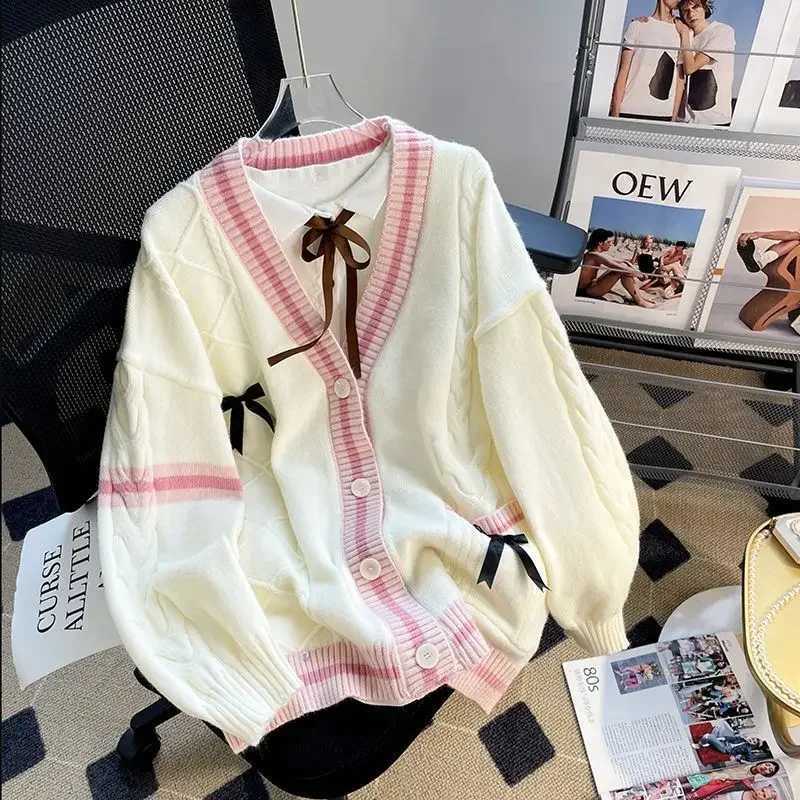 Deeptown Sweet Coquette Sweaters Cardigan Women Kaii Bow Knitted Cardigan Japanese Preppy Style Lolita Knitwears JK Jumpers W251014