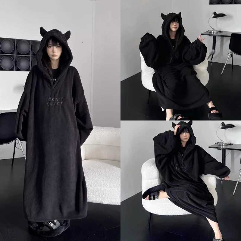 Thickened padded pajamas Solid color Homewear Loose oversized hooded Dresses Imp couple robe Fall and winter onepiece Sleepwear Y251013