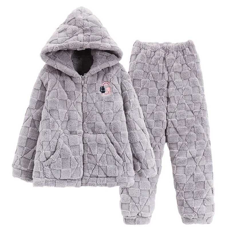 Winter New Arrival Threelayer Padded Thickened Warm Stand Collar Zippered Flannel Sleepwear Womens Home Clothes Suit Y251013