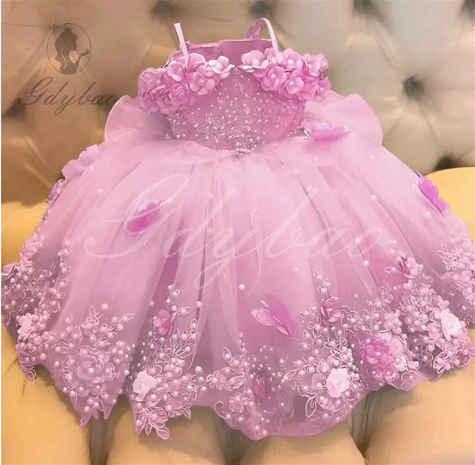 Baby Girls Dresses Off Shoulder Pearls Lace Butterflies Flower Girl Dress Infant First Birthday Party Gown L2510144TH9