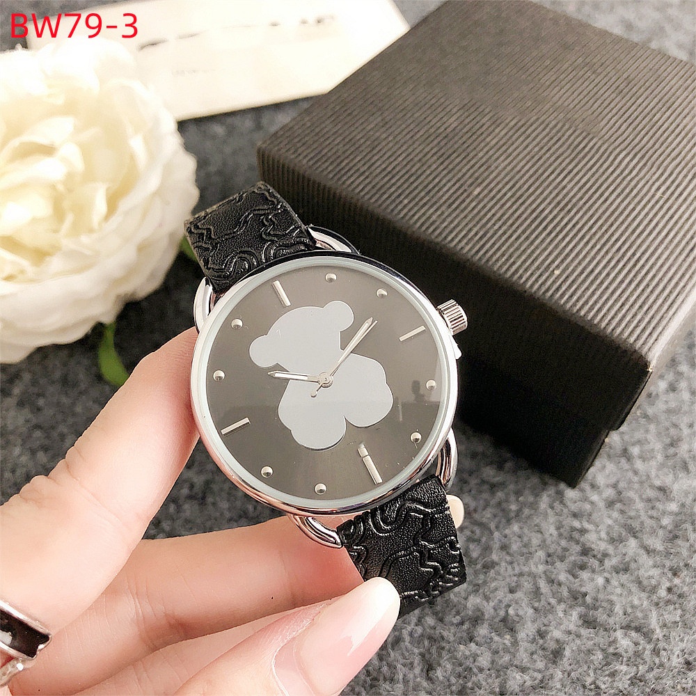 Hot Sale Fashion Women Men Silver Rose Gold Stainless Steel Bear White Black Square Electronic Watch Wire Pulsera Span Leather Bracelet Jewelry Gift