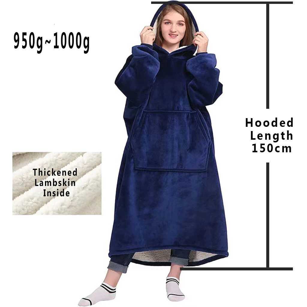 Winter New In Long Hoodie Oversized Loose Pajama Casual Matching Solid Sleepwear Fleece Warm Long Sleeve Top Pullover Homewear Y251013