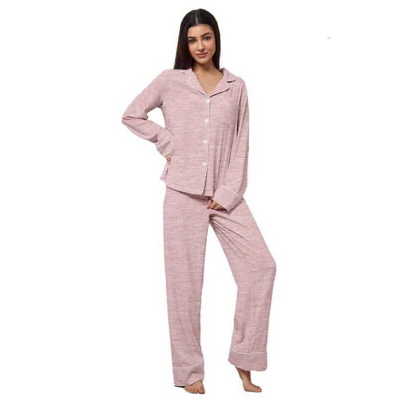 Womens Long Sleeve Pajamas Set Autumn Button Top And Long Pants Sleepwear 2 Piece Set For Women Casual Homewear SetT251014