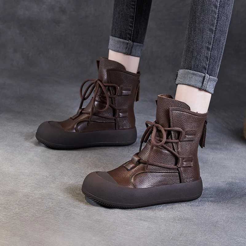DRKANOL Handmade Retro Roman Ankle Boots For Women Genuine Leather Chunky Platform Back Zipper Comfort Trend Casual Short Boots C251014