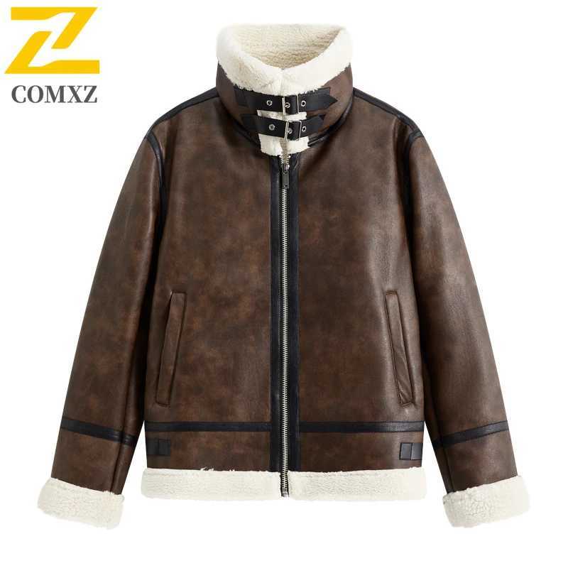 COMXZ Retro Shearling Leather Jacket Premium Trendy Cold Proof Working PU Leather Coat Leisure Daily Wear Of Warm Clothing J251014