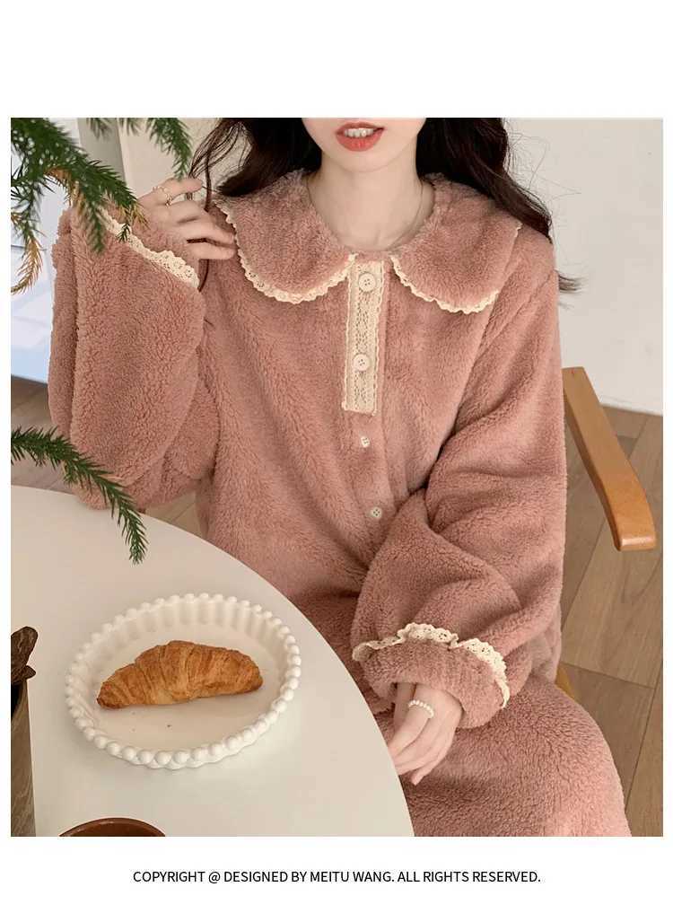 Winter New Womens PrincessStyle Doll Collar Pajamas for Girls and Students Simple and Loose Thickened Plush Warm Home Wear Y251013