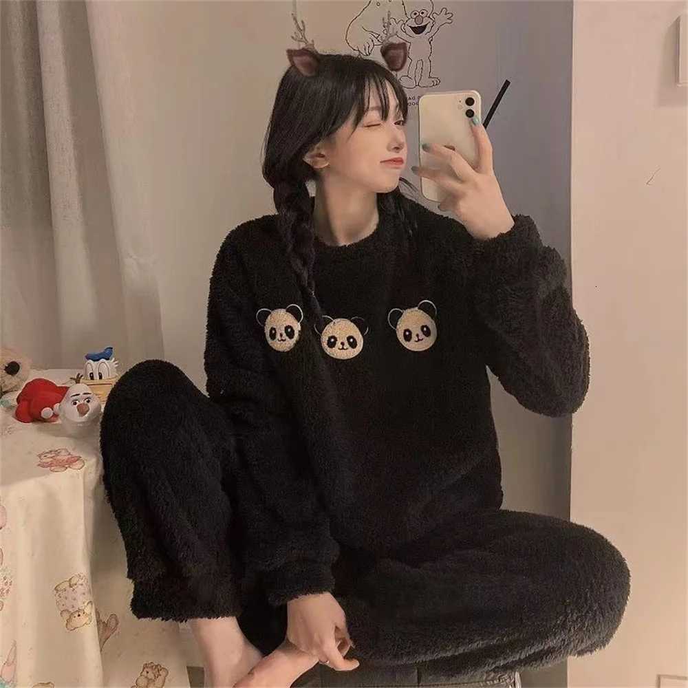 Autumn Winter Pijamas Kawaii Pajama Sets Women Cartoon Sweet Bear Flannel Sleepwear Girl Pijama Mujer Night Suits Homewear 2023T251014