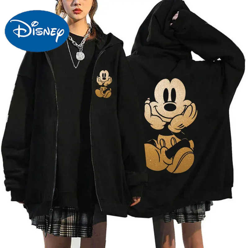 Disney 2025 Womens New Hoaodies Products Mickey Mouse Pattern Sweatshirt Jacket Fall Winter Long Sleeve Oversized Zip Hoodies H251014