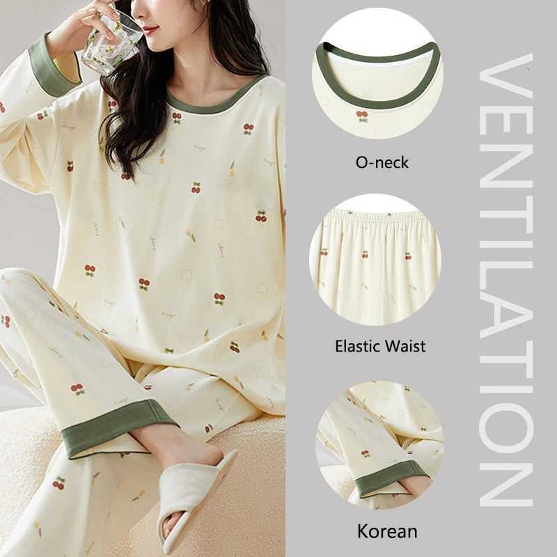 2Pcsset Womens Pajamas Homewear Autumn and Winter Long Sleeve Long Pants Cartoon Cute Large Size 2xl Round Neck Set Student PaT251014