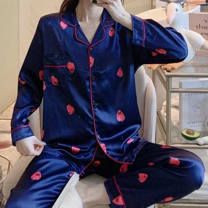 2025 Satin Silk Pajamas Set Women Cartoon Printed Full Sleeve Sleepwear Pijamas Suit Homewear 2 Pieces Loungewear Pjs Plus SizeT251014