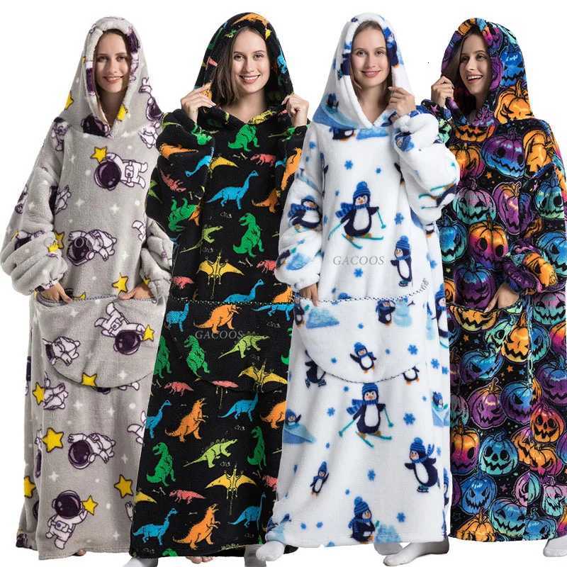Women Men Plush Fleece Blanket Warm Thick Hoodies Adult Giant TV Blanlets with Sleeves Super Long Coldproof Couple Sweatshirts Y251013