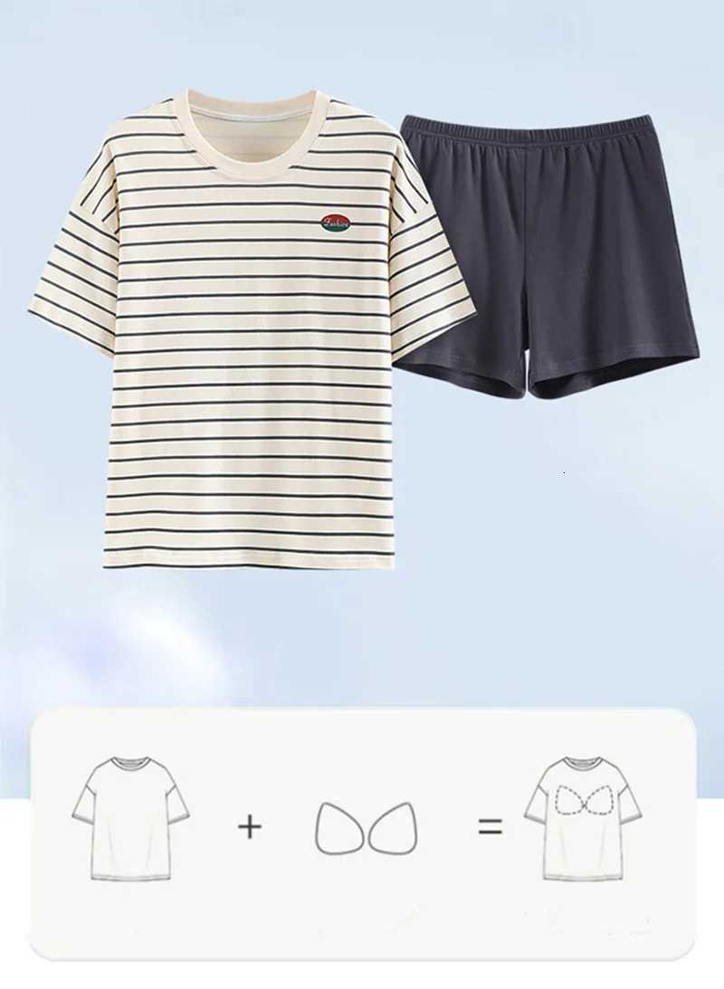 Womens Pajamas With Chest Pads TwoPiece Summer Models Of New ShortSleeved Shorts Casual And Comfortable Homewear SuitT251014