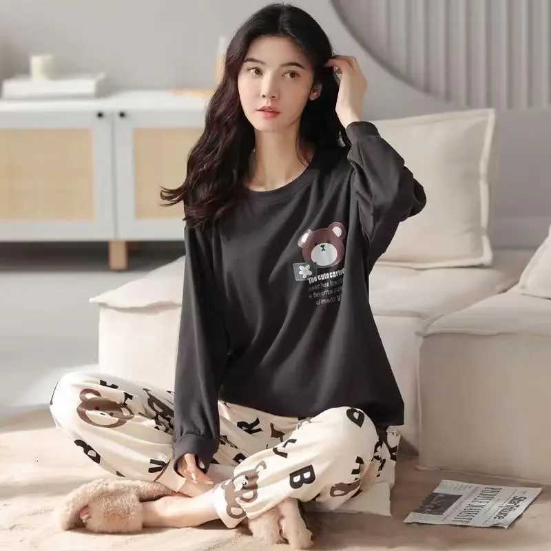 Plus Size Ladies Pajamas Set Fall and Winter LongSleeved Student Homewear Women TwoPiece Cartoon ONeck Sleepwear LoungewearT251014