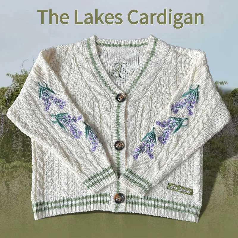 Wisteria e Cardigan Womens Autumn Winter Flowers Embroidery Green Version Cardigans Folklore Knitted Sweater W251014