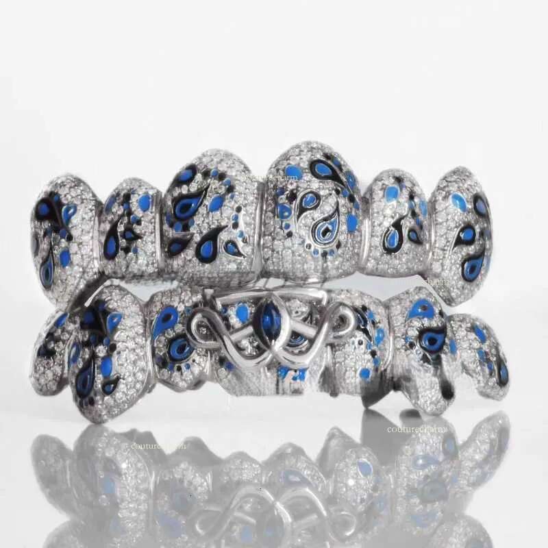 Custom Hiphop VVS Moissanite Lock Shape Honeycomb Teeth Sterling Sier Dazzling Grillz