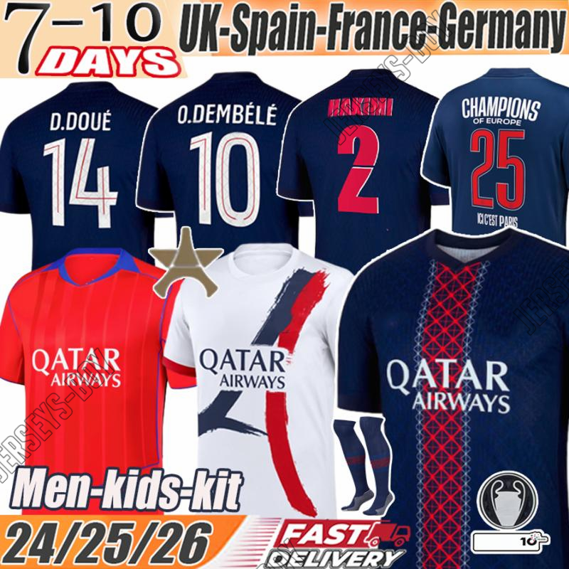 Maillot Psges 25 26 Ousmane Dembele Khvicha Kvaratskhelia Football Shirt Goncalo Ramos Gianluigi Kit Soccer Jerseys Kids Paris St Germain Jersey