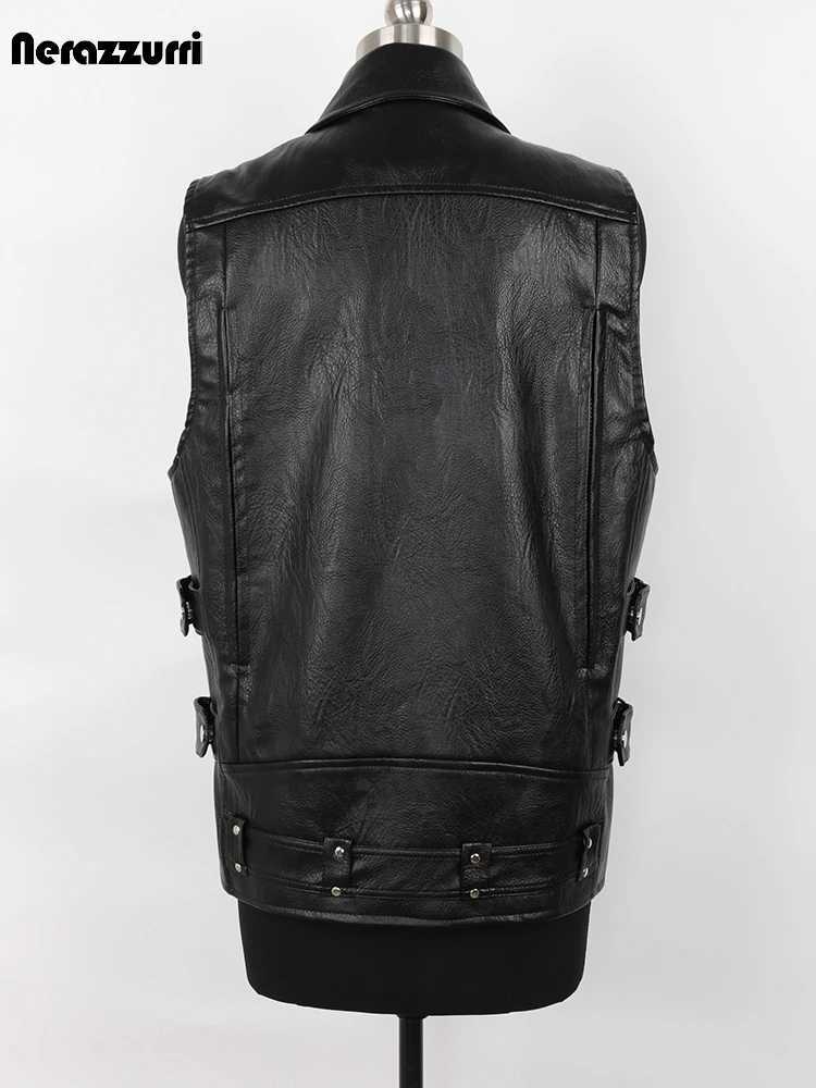 Mauroicardi Autumn Black Motorcycle Pu Leather Vest Men Zipper Pockets Plus Size Faux Leather Biker Sleeveless Jacket 4xl 5xl J251014