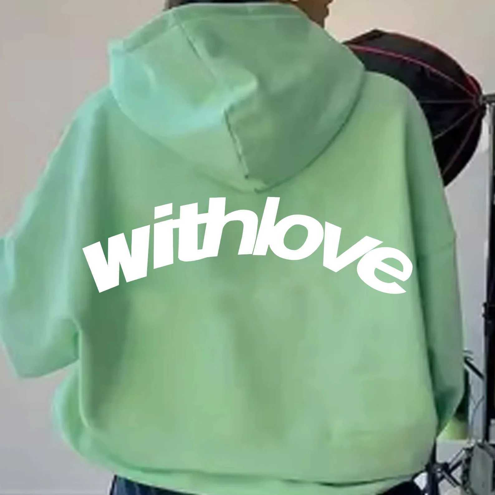 Men and womens fleecelined hooded sweatshirt for autumn and winter loose letterprinted casual fashion sport pullover J251014