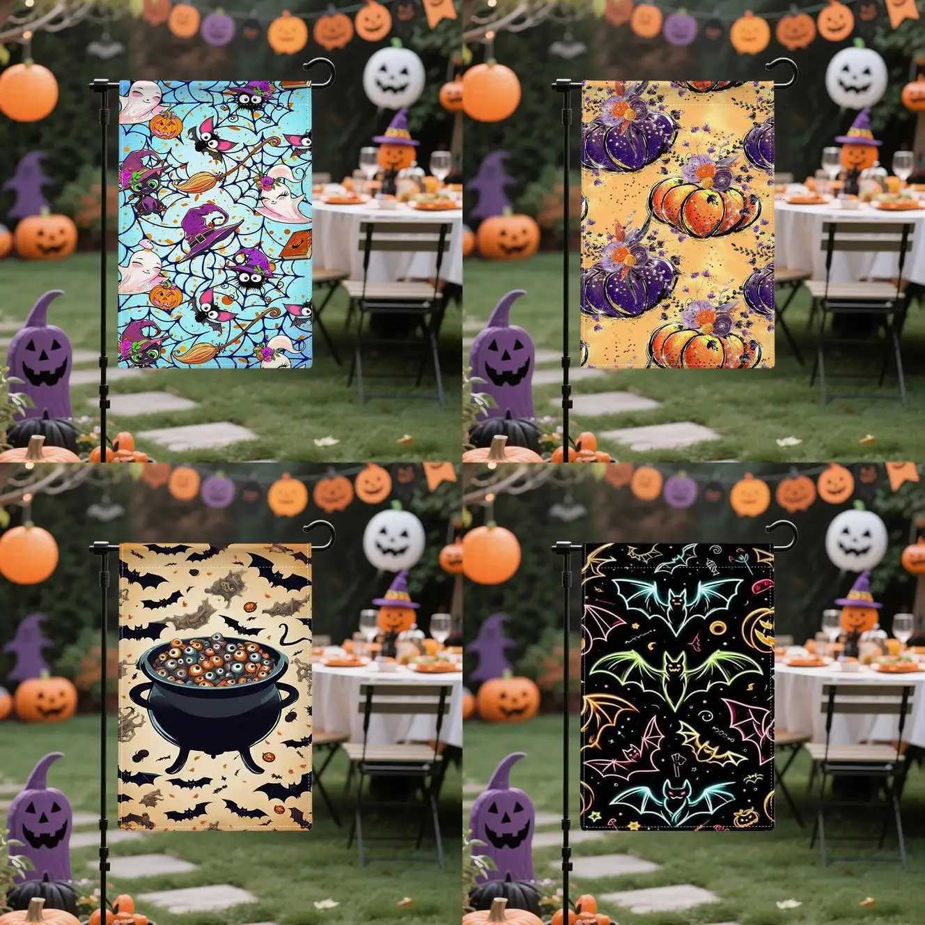 Halloween Pattern Flag DoubleSided Linen 12x18 Inches Home Outdoor Yard Holiday Party Decorations Flag Pole Not Included C2510142