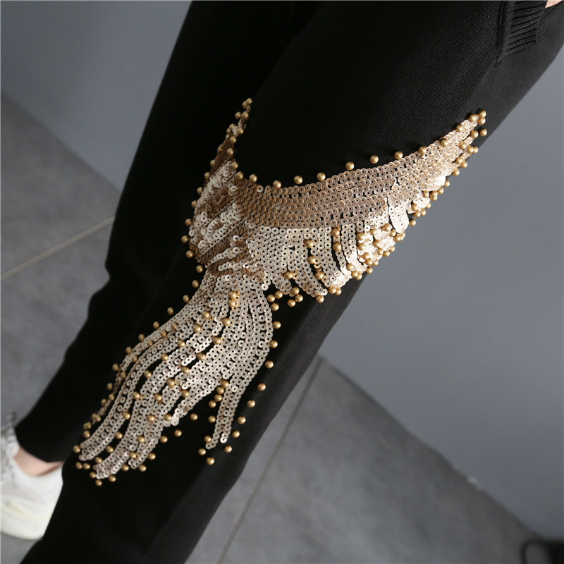 European autumn women's Phoenix embroidery knitted set, stylish and slimming Halon pants two-piece set