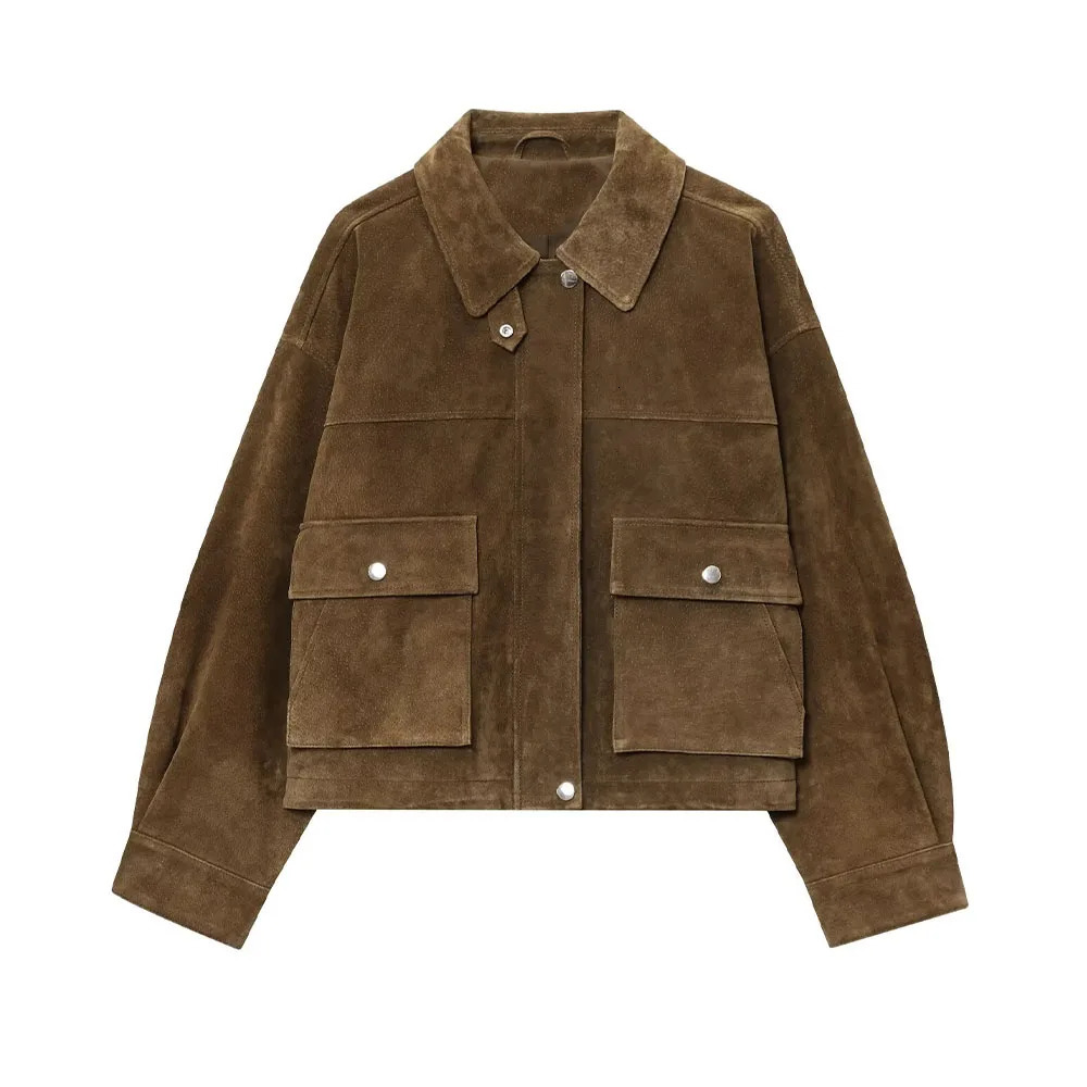 DiYiG Women Autumn 2025 Fashion Faux Leather Bomber Jacket Retro Long Sleeve Chic Laps Outerwear Mujer 251008