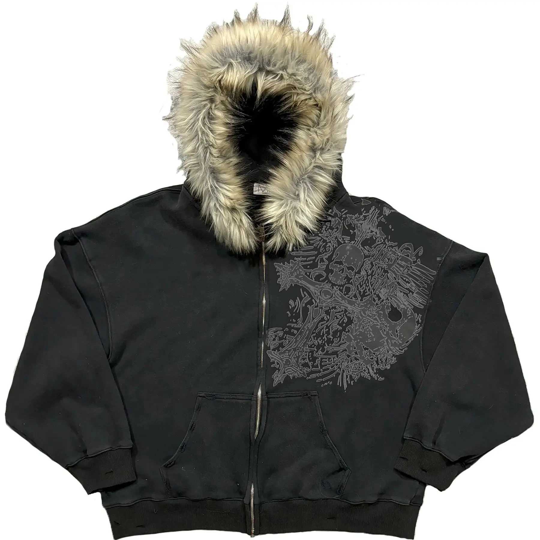 Europese en Amerikaanse stijl crossborder ja met gedrukte letters en ruwe randen casual los sweatshirt met capuchon Harajuku W251014