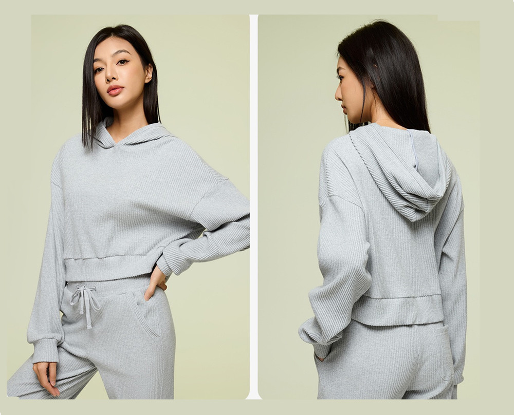 VT1012 Corduroy Sports Yoga Two Piece Set Hooded Loose Fitness Sweatshirt Workout Hoodie Long Sleeve Pants Women Jogger Suit Gym Tracksuit