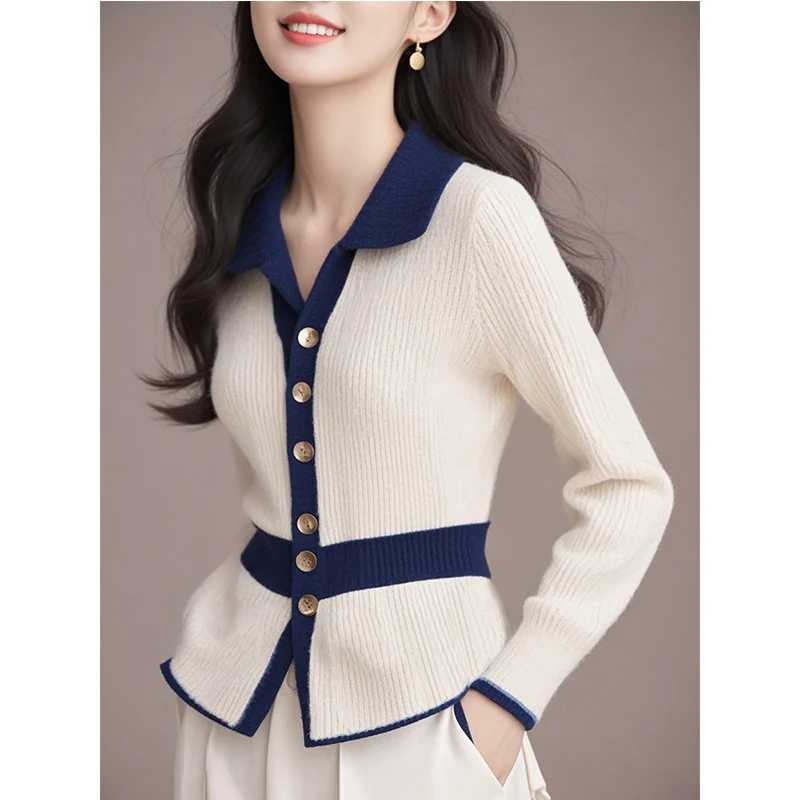 Winter Korean Corset Patchwork Turndown Collar Sweater Autumn Winter Fashion Buttons Knitting Cardigan Top Tee Women Cloeing W251014