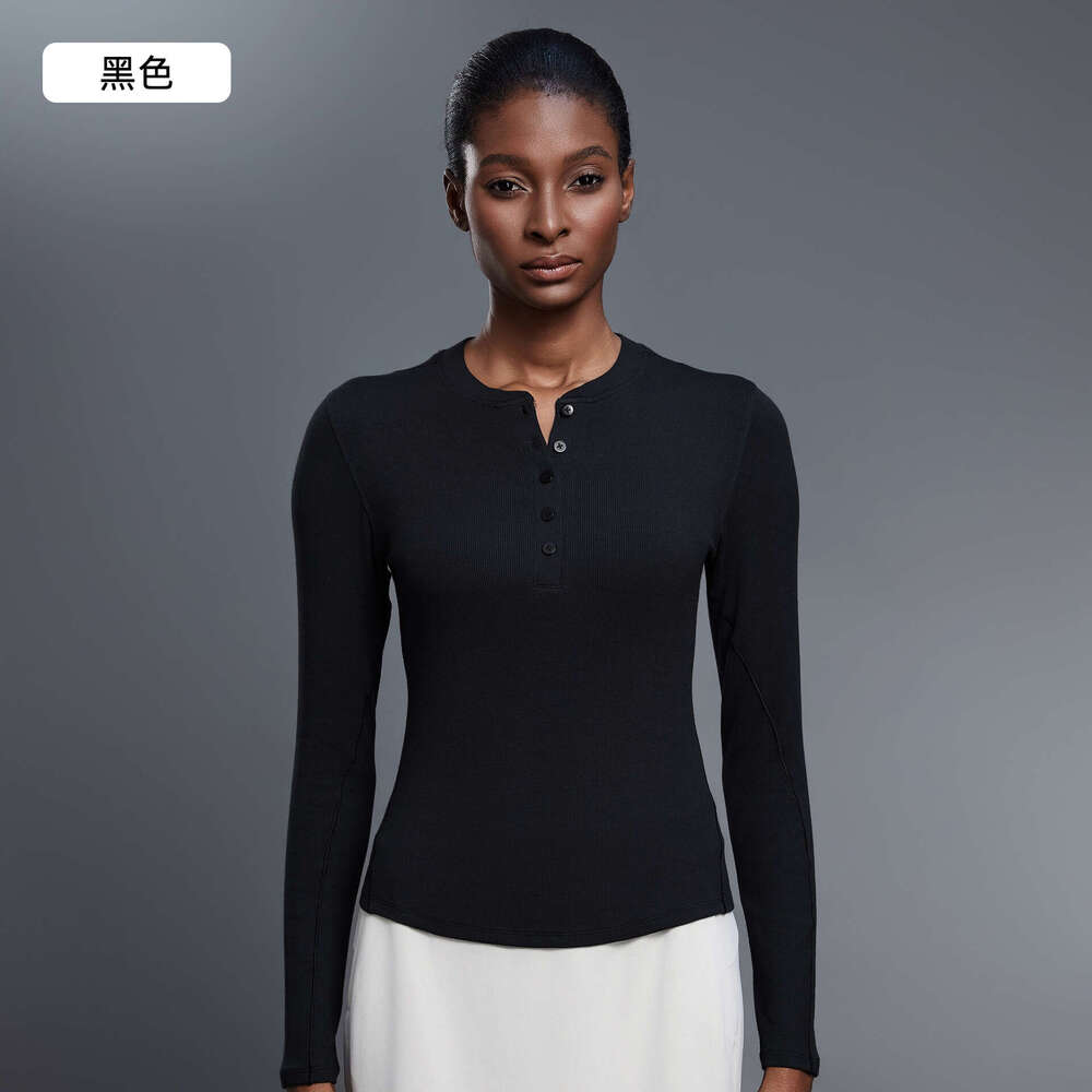 Autumn Casual Versatile Henley Shirt Modal Skin-Friendly Sports Top Fiess Yoga Long Sleeve T-Shirt for Women D25146