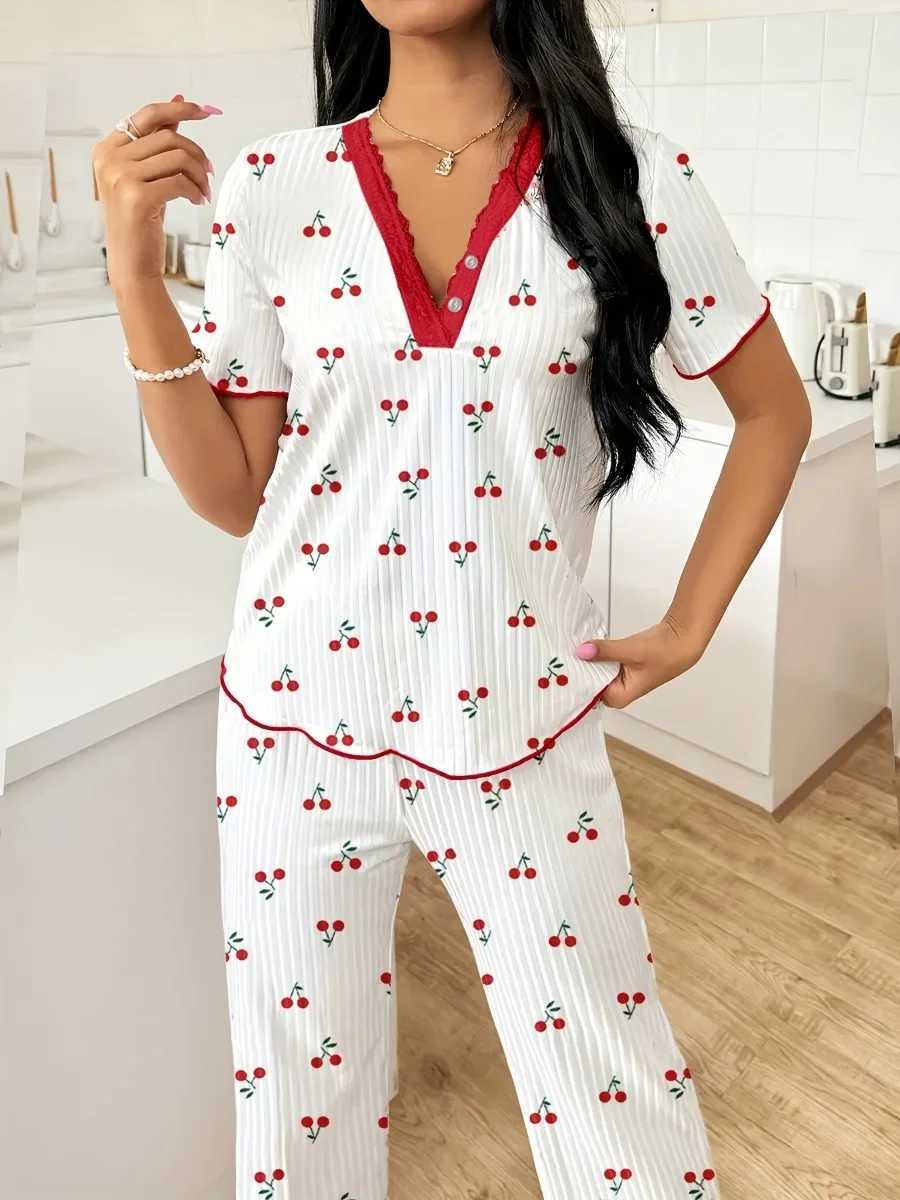 Women Sleepwear Autumn Winter Warm Pajamas Set Heart Print Tops and Trouses 2 Piece Sets Comfortable LoungewearT251014